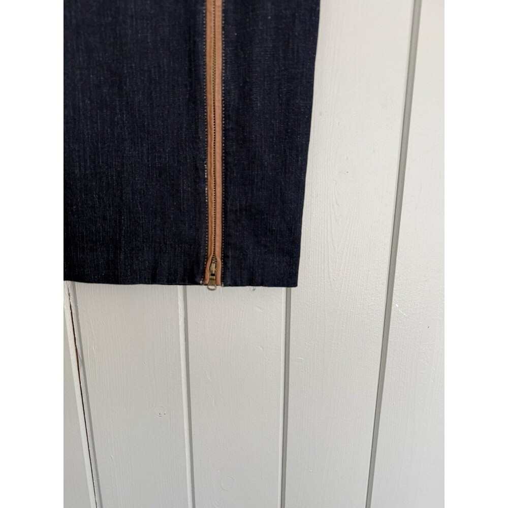 Lauren Ralph Lauren Dark Denim Skirt 10 Leather Trim Accent Pencil Straight - Picture 2 of 4
